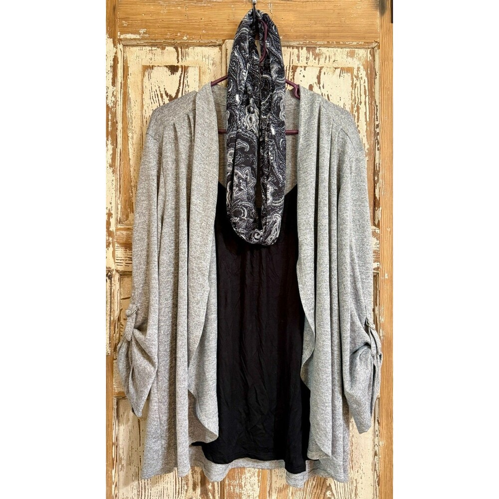 Women's Notations Stretch 3/4 Sleeve 3Fer Sweater - Gray/Black - 3X SO SOFT!